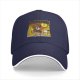 Black baseball cap with cartoon bear costume character in fiery cave print