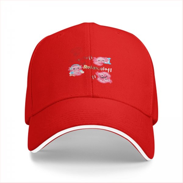 Black baseball cap with cute axolotl 'Relaxalofi' graphic design