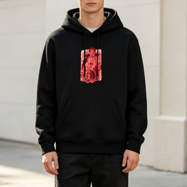 Black Hoodie with Red One Piece Shanks Graphic Print