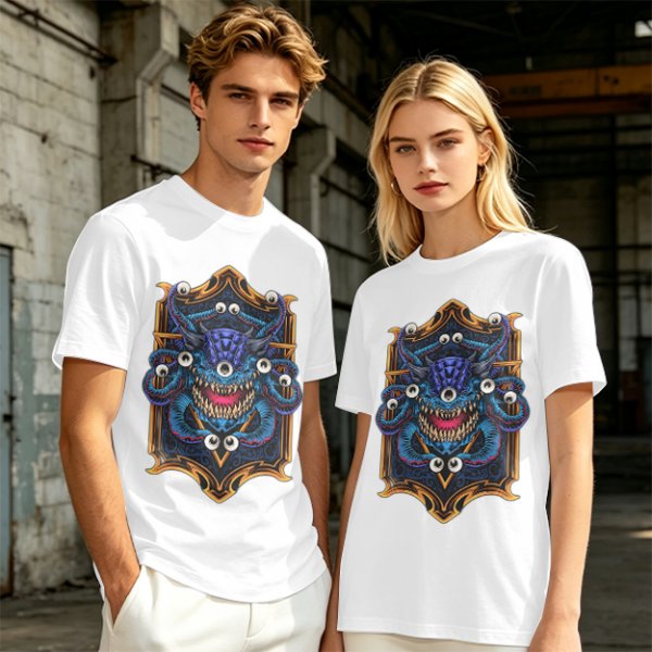 Olive T-Shirt With Fantasy Beholder Monster Graphic Print