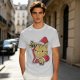 Olive Green T-Shirt With Waving Christmas Cat Graphic
