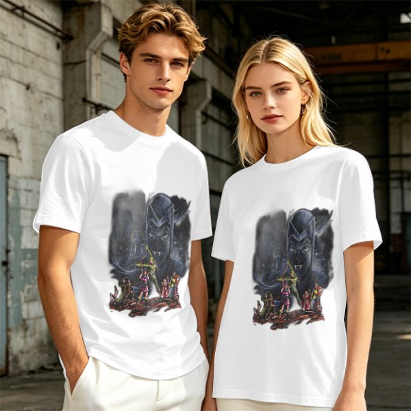 Olive T-Shirt With Dark Fantasy Villain And Hero Group Print