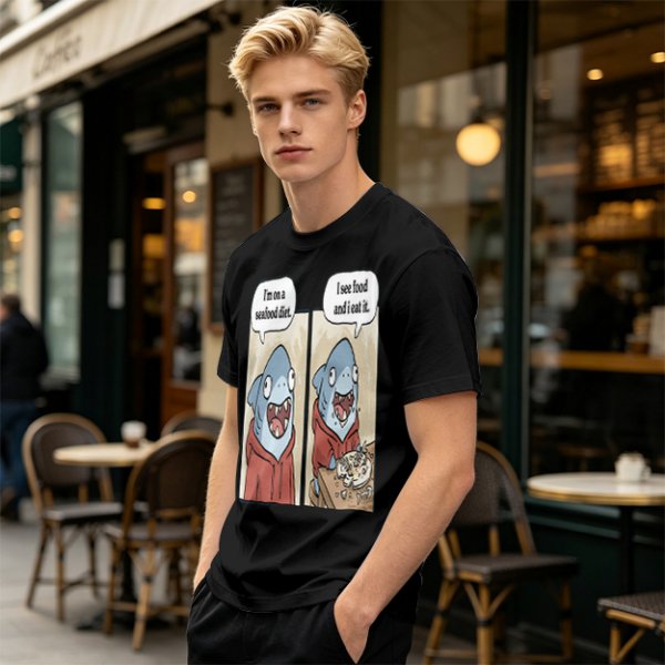 Shark seafood diet meme graphic t-shirt