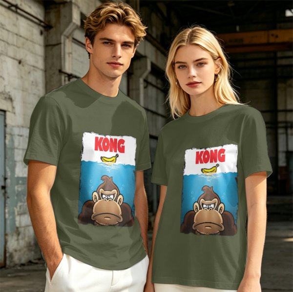 Olive T-Shirt With Cartoon Kong Banana Water Print