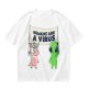 Olive T-shirt with Unicorn and Alien Holding 'Humans Are A Virus' Sign