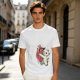 Olive T-Shirt With Cute White Cat Hugging Anatomical Heart Print
