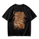 Olive T-Shirt with Coffee Vending Machine and Cats Graphic