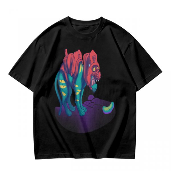 Olive T-Shirt With Vibrant Fantasy Creature Graphic Print