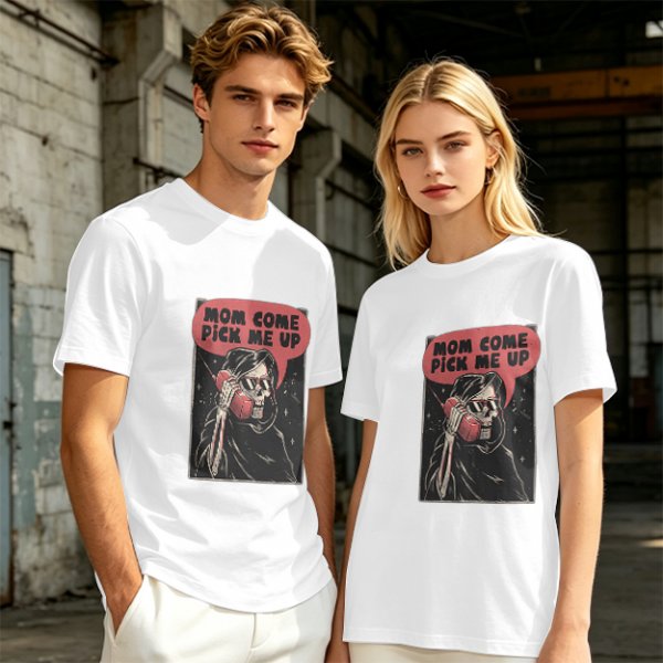 Olive Graphic T-Shirt With Grim Reaper 'Mom Come Pick Me Up' Print