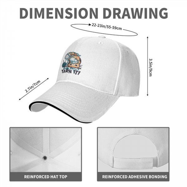 Black baseball cap with tangled orange cat and yarn it graphic