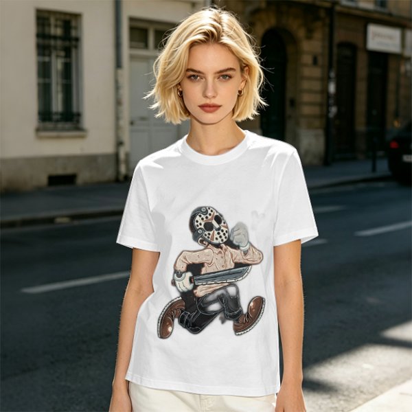 Olive T-Shirt with Cartoon Jason Voorhees Graphic Print