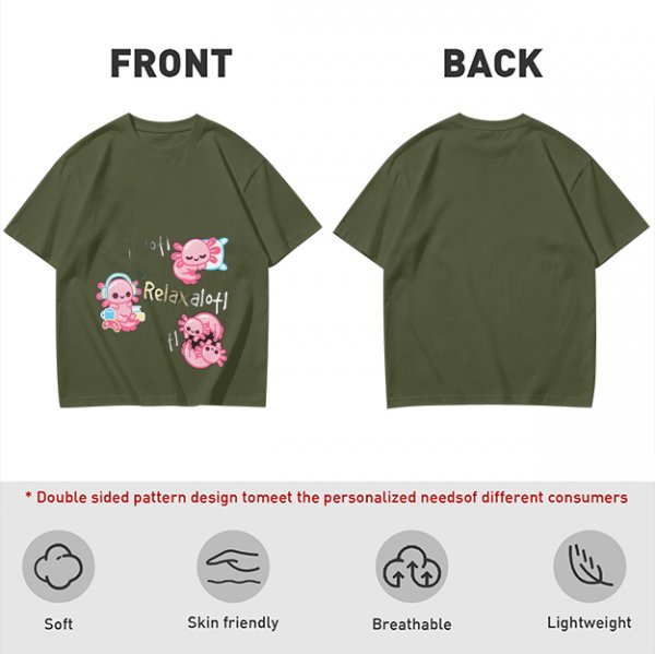 Olive T-Shirt With Cute Axolotl Relaxalotl Graphic Print