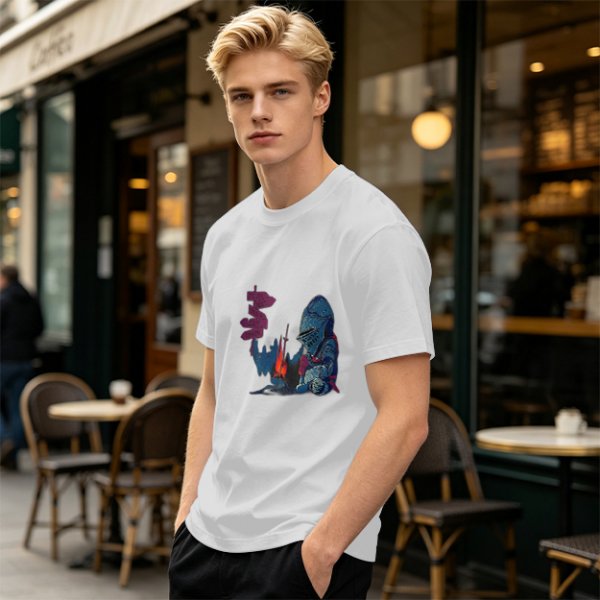 Olive T-Shirt With Dark Souls Knight At Campfire Death Sign Print