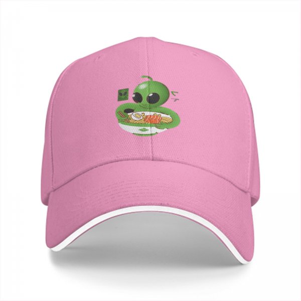 Black Baseball Cap with Cute Alien Eating Ramen Graphic