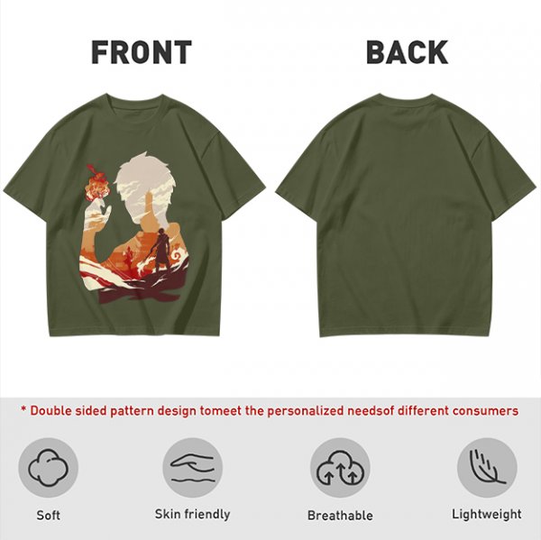 Anime Fire Bender Silhouette Graphic T-Shirt