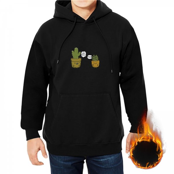 Black hoodie with cute cactus and succulent graphic design