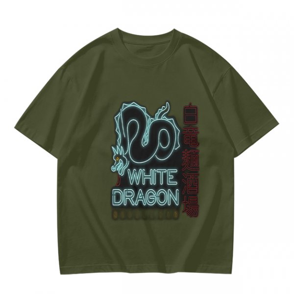 Olive T-Shirt With Neon White Dragon Graphic Print