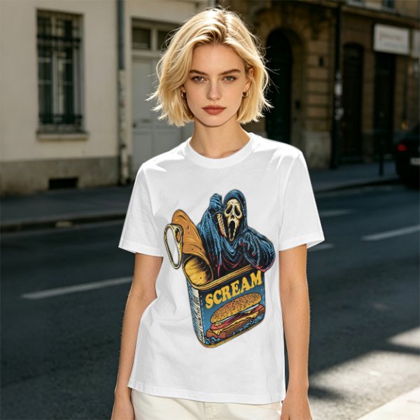 Olive T-Shirt With Ghostface In Scream Can Burger Artwork