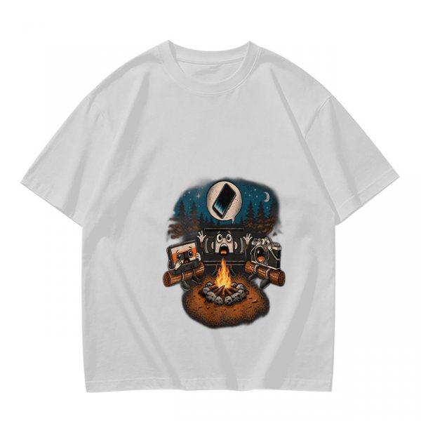 Oversized Army Green T-Shirt With Funny Tech Campfire Graphic