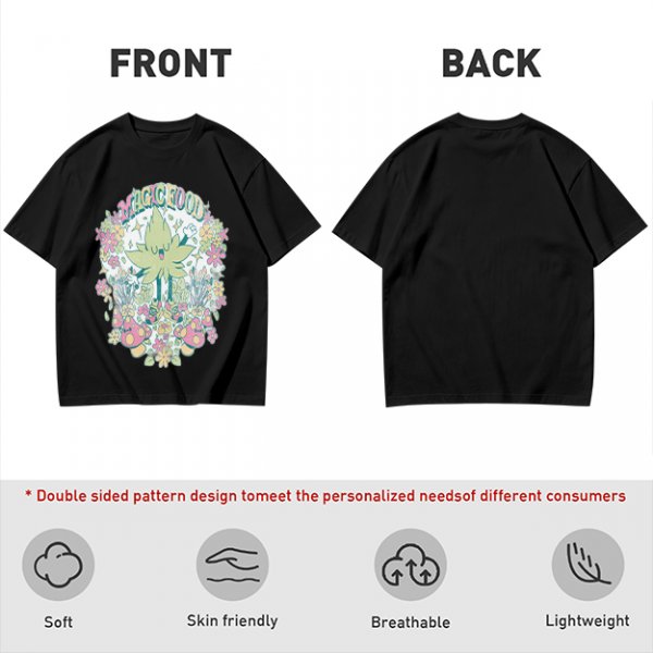 Olive Green Graphic T-Shirt With Whimsical Plant Creature And Floral Print