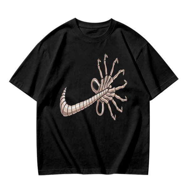 Olive T-shirt with Alien Facehugger Swoosh Graphic Print