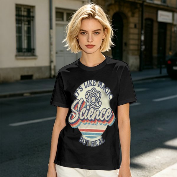 Olive T-Shirt With 'It's Like Magic Science But Real' Retro Print