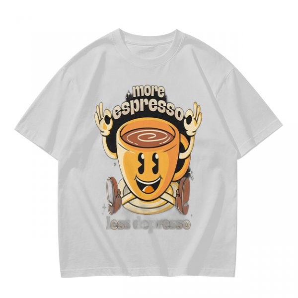 Oversized Olive T-Shirt with Retro Espresso Coffee Mascot Graphic