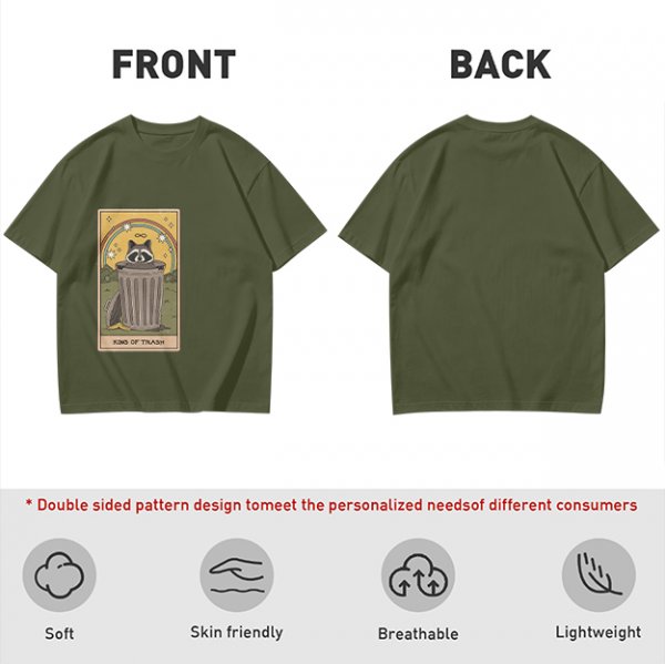 Olive T-Shirt With Raccoon Trash Tarot Card Graphic