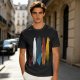 Olive Green T-Shirt With Vertical Colorful Brushstroke Figure Art