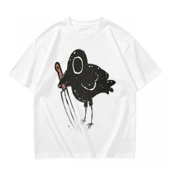 Olive T-Shirt With Dark Crow Holding Knife Graphic Print