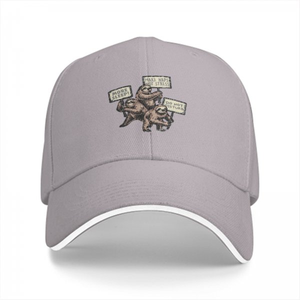 Black baseball cap with sloth nap and stress relief themed print