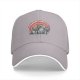 Black baseball cap with highly motivated raccoon graphic and retro rainbow