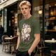 Olive t-shirt with 'More Coffee Less Drama' and moka pot graphic