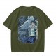 Olive T-Shirt Featuring Princess Mononoke Wolf Artwork