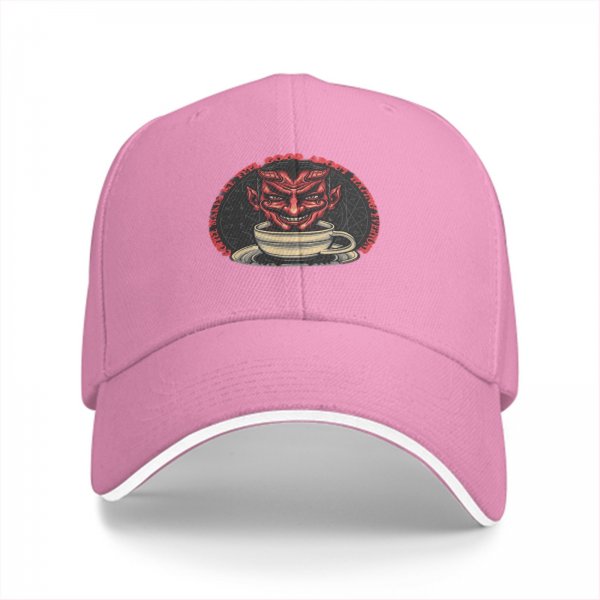 Black Baseball Cap With Devil In Coffee Cup Graphic