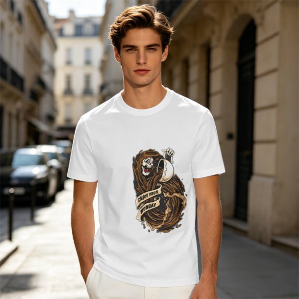 Olive T-Shirt With Grim Reaper Coffee Enjoy Your Monday Print
