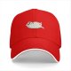 Black baseball cap with a stressed chubby white cat graphic