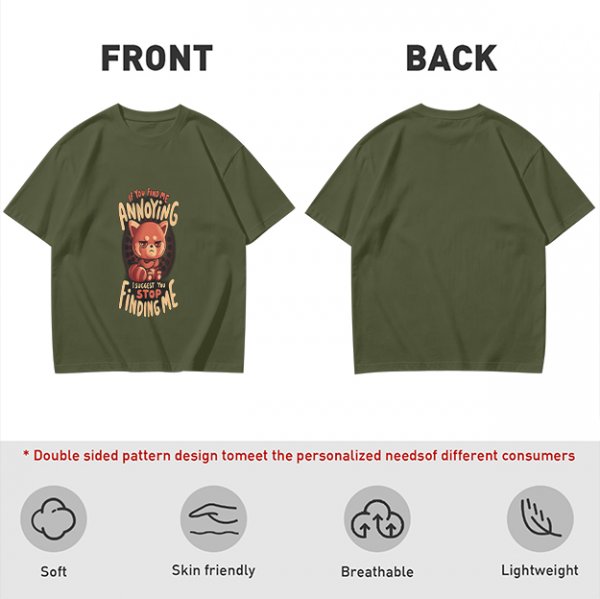 Olive t-shirt with annoyed red panda graphic and funny text