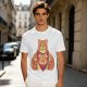 Olive T-Shirt With Happy Bear Holding Fork And Knife Here For Snacks Print