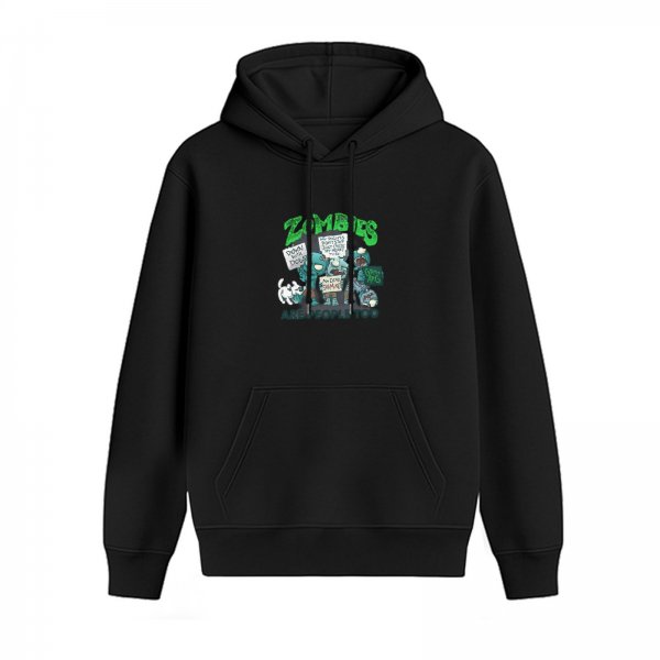 Black hoodie with zombie protest graphic print