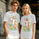 Olive graphic tee with Laser Cats retro comic print of kids holding laser cats