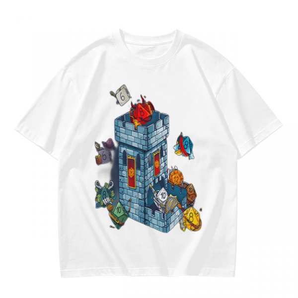 Olive T-Shirt With Fantasy Dice Castle Graphic Design