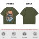 Olive T-shirt with Skeleton Musician Playing Guitar Over Ocean Waves