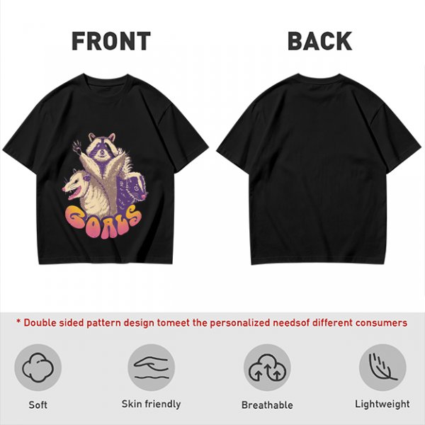 Olive Graphic T-Shirt With Raccoon Opossum Skunk 'GOALS' Print