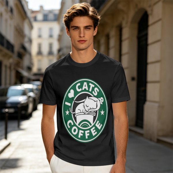 I Love Cats And Coffee Graphic T-Shirt
