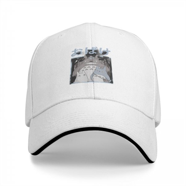 Black baseball cap with Totoro forest spirit graphic and Japanese text