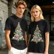 Olive T-Shirt With Cute Cat Christmas Tree Holiday Print
