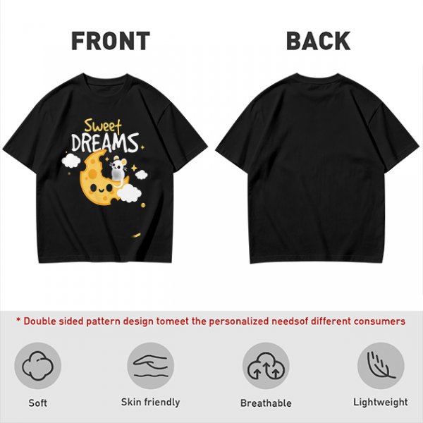 Olive t-shirt with sweet dreams cheese moon and mouse graphic