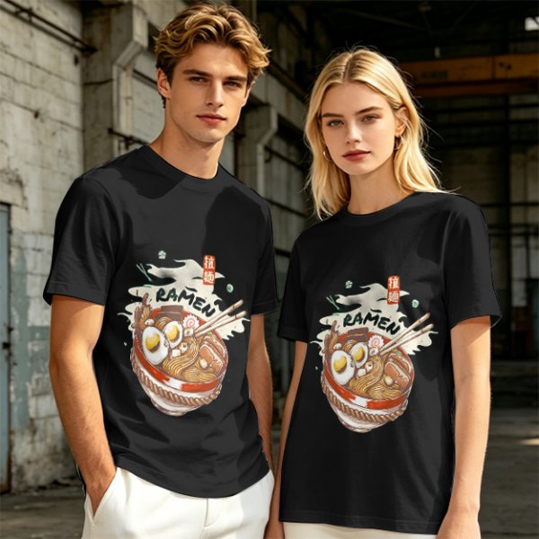 Olive Green T-Shirt With Ramen Bowl Graphic Print