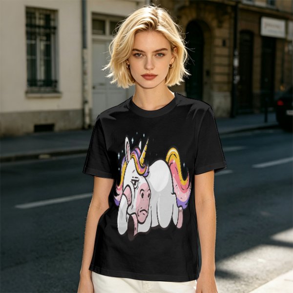 Olive T-shirt with Bored Unicorn Graphic Print